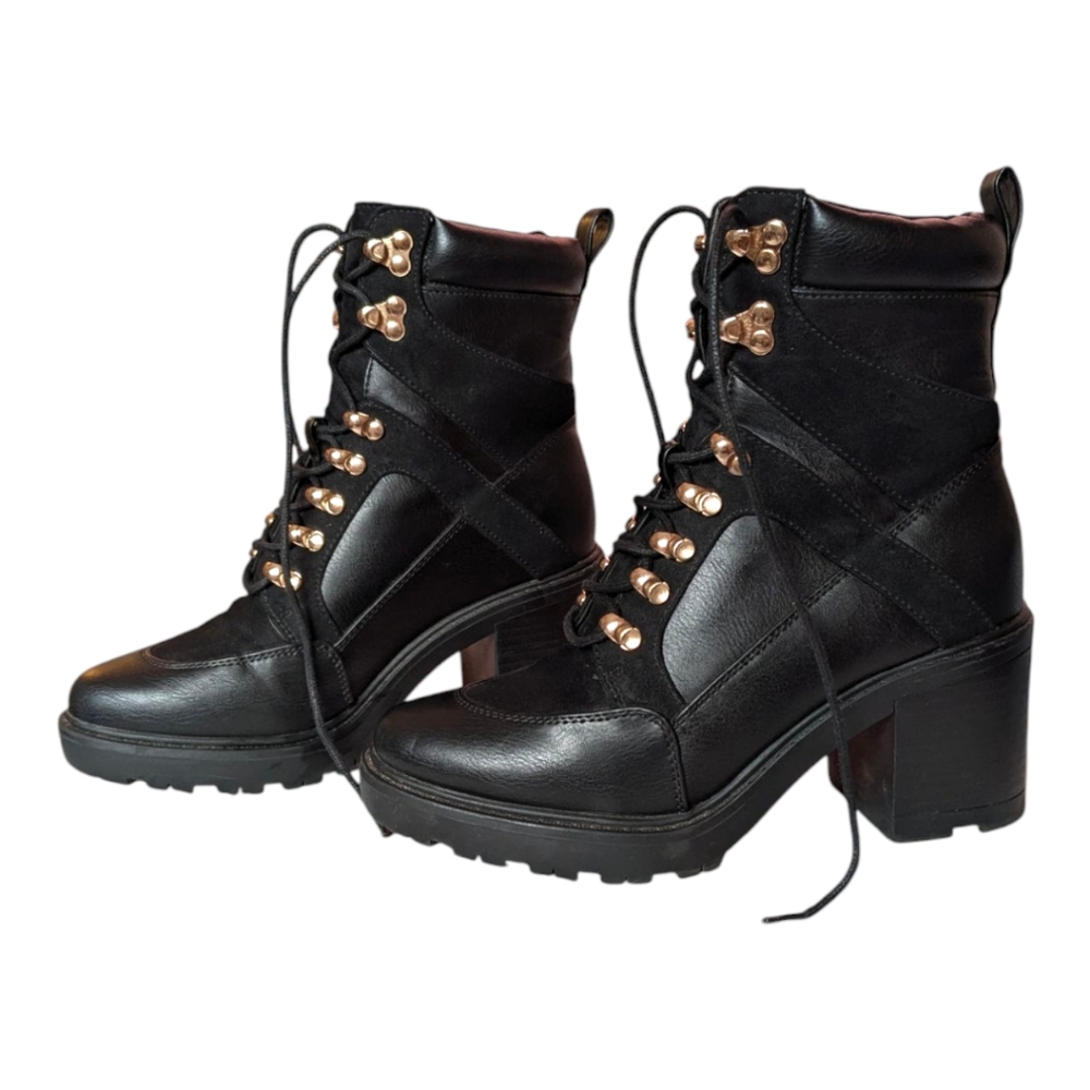 Shoe Dazzle Edde Black Lace Up Heeled Boots Size 6.5 - Picture 7 of 7